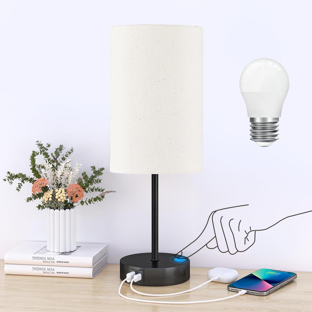 AKASUKI 18Inch Table Lamp with Dual Charging Station, 3 Way Dimmable Touch Lamp for Bedroom, Living Room, Office(LED Bulb Included)
