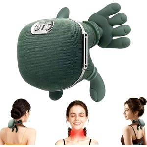 DrVibro Neck Massager, Shiatsu Neck and Back Massager with Heat, 4D Kneading Simulated Human Hand Design Electric Deep Tissue Massage, Portable Body Massager for Shoulder, Pain Relief & Muscle Relax (Green With Cloth)