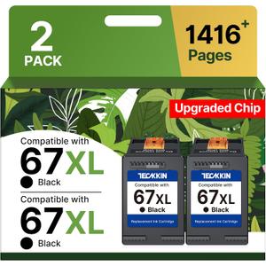 TECKKIN 67XL Black Ink Cartridge Replacement for HP 67 Black Ink Cartridge 67XL Ink Works for HP DeskJet 4227e 2827e 2755e 2855e 2800 4155e 2755 2852e Envy 6055e 6000 6455e (2 Pack)