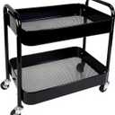 2 Tier Rolling Cart with Wheels for Under Desk Storage & Pantry Room, Large Capacity Laundry Room & Makeup Organizer, Sturdy Kitchen Utility Cart for Small Space with 4 Hooks, Black