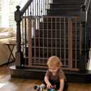 Babelio Baby Gate with Black Wood Pattern, 29-48 Inch Auto Close Dog Gate PressGuard P7 for The House, Stairs and Doorways, Pressure Mounted Pet Gate with Door and Y Spindle Rods
