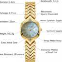 Small Gold Watches for Women's Dainty Analog Dress,Unique Designer Trendy Bangle Bracelets for Women Diamond Watch Oval Case Mother of Pearl Dial, Water Resistant with Tools