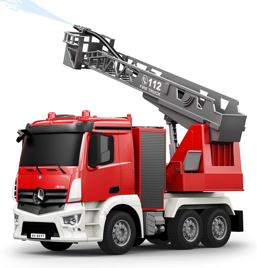 Fire Truck, Remote Control Water Sprinkler Fire Truck, Full-Direction Rapid Rescue - 1:26 Scale RC Firetruck Toys for Ages 3 and Up