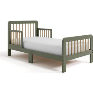 Storkcraft Pasadena Toddler Bed (Olive & Driftwood) - GREENGUARD Gold Certified, Fits Standard Crib Mattress, Toddler Rails Included, Complete Design with Headboard & Footboard