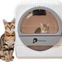 Semi Automatic Self Cleaning Cat Litter Box,Large Kitty Litter Box,Odor Control,No Smell,High-Capacity,Pull and Scoop,Easy to Clean,for Micro Crystal cat Litter, White with Lid (White/Gray-New)