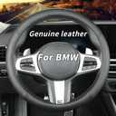 Custom-Fit for BMW Steering Wheel Cover, Genuine Leather Steering Wheel Cover, Non-Slip, Breathable, for BMW Accessories (Black (Black line), for BMW)