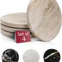 Gusto Nostro Travertine Coasters - Absorbent Stone Coasters Set of 4 - Aesthetic, Natural Stone Coaster for Drinks - Anti-Slip Round Artisanal Travertine Coaster for Kitchen Counter and Coffee Table