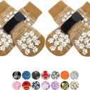 EXPAWLORER Anti Slip Dog Socks to Prevent Licking Paws, Dog Shoes for Hot Pavement, Dog Booties for Small Medium Large Senior Dogs, Traction Control Boots & Paw Protectors for Hardwood Floors (Medium (4 Count), Khaki)