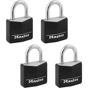 Master Lock Black Outdoor Key Lock, Standard Weather Resistant Padlock with Cover, Keyed Alike Padlocks for Lockers, Fences, Sheds, or Other Equipment, 4 Pack, 131Q (4 count (Pack of 1))