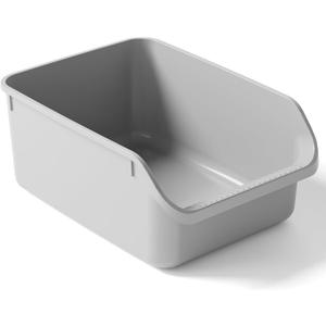 Cat Litter Box with High Sides Anti-Splashing for Indoor Cats Low Entry Kitty Litter Boxes (Grey), Pack of 2