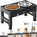 Elevated Dog Bowls with 2 Stainless Steel Bowls, Raised Dog Food Bowl Stand 5 Height Adjustable (3.1", 9", 10", 11", 12") Non-Slip Feeder Station Set for Medium and Large Dogs - Black