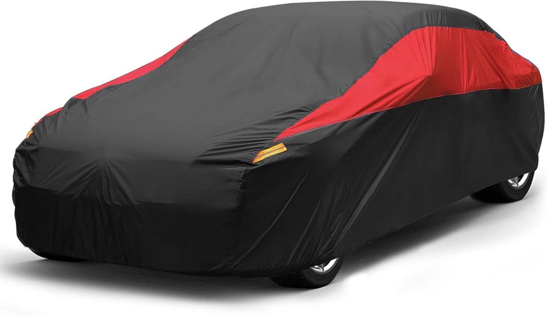 Car Cover Waterproof All Weather,Outdoor Car Cover for Automobiles,Full Exterior Cover Windproof Outdoor car Cover UV/Snow/Hail/Dust Protection Fit Sedan-Length 190" to 209" (Red)