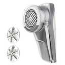 MR.SIGA Fabric Shaver and Lint Remover, Battery Operated Portable Lint Shaver with LED Lights, 2 Replaceable 6-Leaf Blades, Cream/Gray, Pack 2