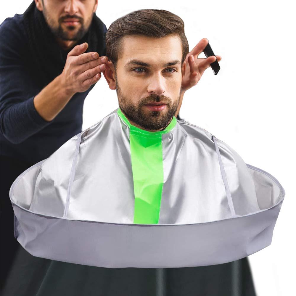 Professional Hair Cutting Cape Salon Barber Cape Waterproof Haircut Umbrella Catcher Hairdresser Gown Apron Men Women Hairdressing Supplies (Silver&green)