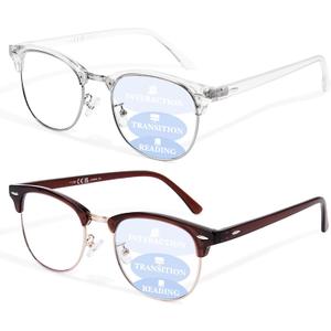 Progressive Multifocal Reading Glasses for Women Men Square Blue Light Blocking Classic Half Frame Computer Readers