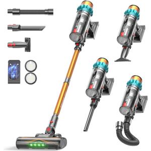 ElecKeys Cordless Vacuum Cleaner, 600W 50KPA 70Mins Self-Standing Vacuum Cleaners for Home, Stick Vacuum with Touch Screen, Upgraded Anti-Tangled Vacuum Cordless for Pet Hair, Floors, Carpets, Gold