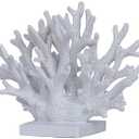 White Coral Reef Decor 7.4" Fake Coastal Statue - Ocean Nautical Themed Home Table Decoration - Beach Resin Artificial Sea Faux Coral for Bathroom