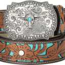XZQTIVE Women Men Genuine Leather Belt Vintage Ladies Western Belt Engraved Tooled Leather Belt Cowboy Cowgirl Country Belt