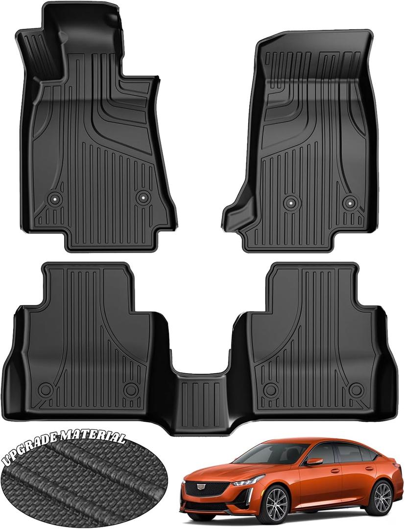 AOMSAZTO Automotive Floor Mats for 2020 2021 2022 2023 2024 2025 2026 Cadillac CT5 / CT5 V-Series, Heavy Duty TPE All Weather Protection Car Floor Mats, Full Set Rubber Floor Liners, Car Mats