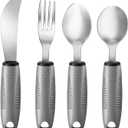 4PCS Weighted Adaptive Utensils, Parkinsons Utensils for Hand Tremors, Elderly, 3.5oz Weighted Utensils for Tremors and Parkinsons Patients, Disabled (Gray, Straight)