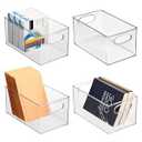 mDesign Plastic Home Office Organizer - Basket Storage Holder Bin with Handles for Desk, Cupboard, Cabinet, or Rolling Cart Shelves - Holds Notebooks, Files - Ligne Collection - 4 Pack - Clear