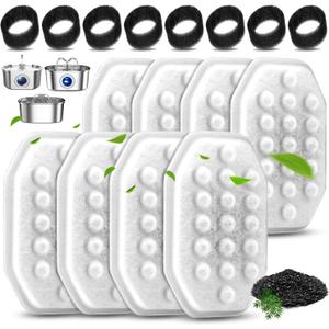 8 Pack Cat Water Fountain Filters with 8 Pack Pre-Filter Sponges Set for 3.2L/108oz Pet Cat Water Fountain, Pet Fountain Filter Replacement