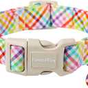 Lionet Paws Easter Dog Collar, Comfortable Adjustable Colorful Plaid Collar with Purple Rabbit for X-Large Male Female Dogs Collars, Neck 16-26 inches