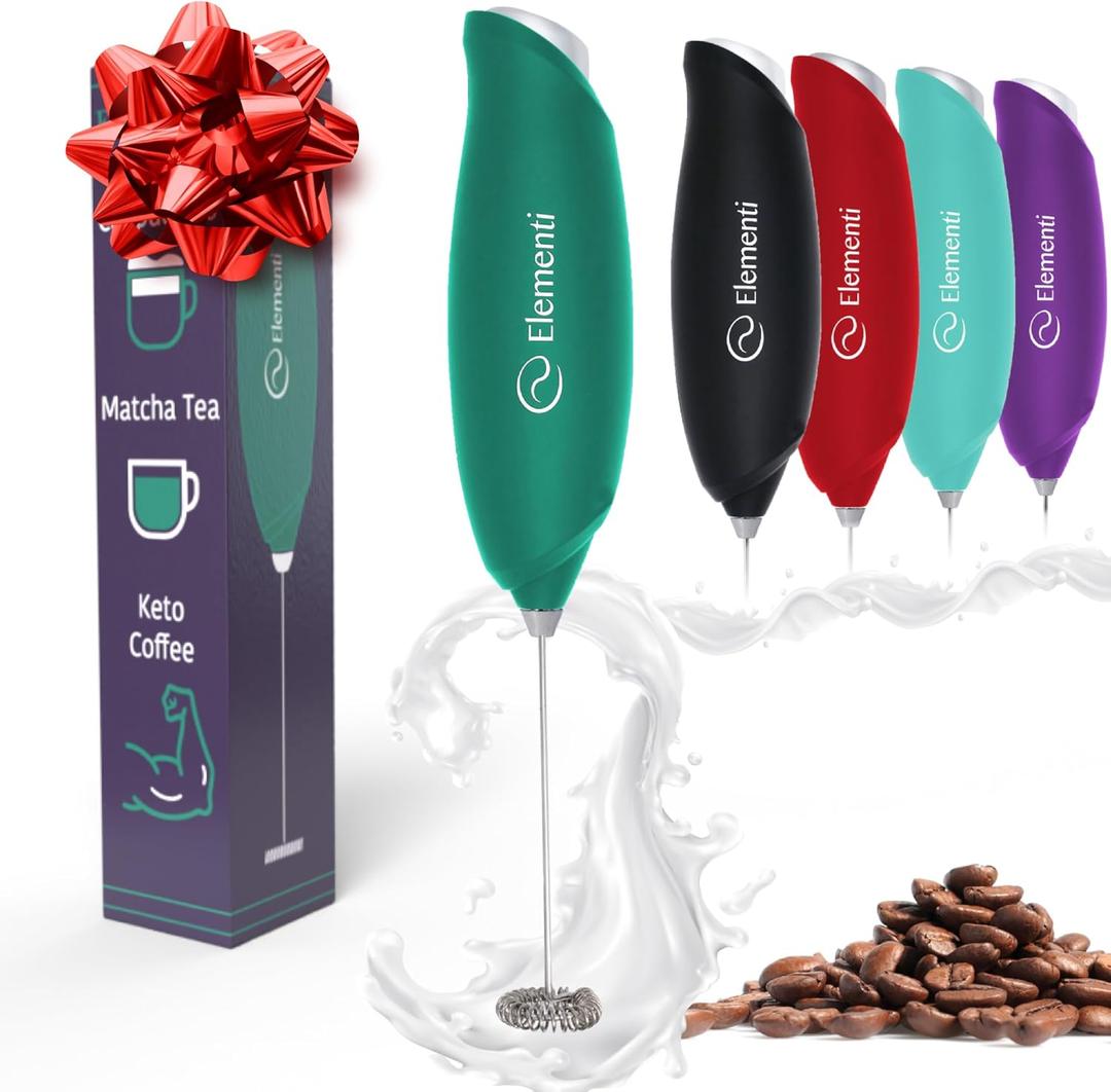 Elementi Matcha Whisk & Frother for Coffee - Powerful, Ultra Fast Milk Frother Wand - Matcha Mixer for Creamy, Dreamy Lattes at Home or On The Go (Emerald Green)