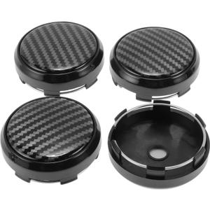 ACROPIX 4 Pcs Wheel Center Caps Hub Caps Rim Center Caps 2.42" 2.60" Wheel Caps Hubcap Center Covers Black Cover with Carbon Fiber Label Plastic 6 Clips Black