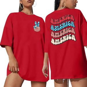 QLIPIN American Flag Oversized Shirts Women: American Flag Peace Sign Hand Tshirt 4th of July Patriotic Short Sleeve Tee, M