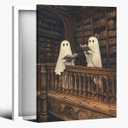 vintage halloween wall art Two cute ghosts in a library Canvas print romantic dark academia moody cottagecore horror posters for Halloween Party House Room Decor 8x12inch Framed