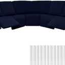 Peryiter 7 Pcs L Shape Sectional Recliner Sofa Covers 5 Seat Sectional Couch Covers Milk Silk Velvet Stretch Reclining Sofa Slipcover Furniture Protector for Living Room(Navy Blue,Milk Silk)