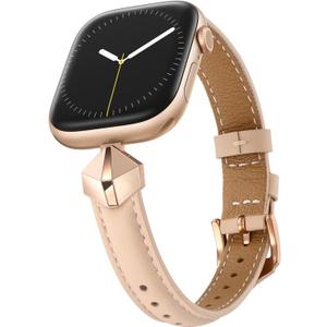 WFEAGL Leather Band Compatible with Apple Watch Bands Women 38mm 40mm 41mm 42mm(Series 11/10),Dressy Slim Grain Genuine Leather band for iWatch SE Series 11/10/9/8/7/6/5/4/3/2/1-PinkSand/RoseGold