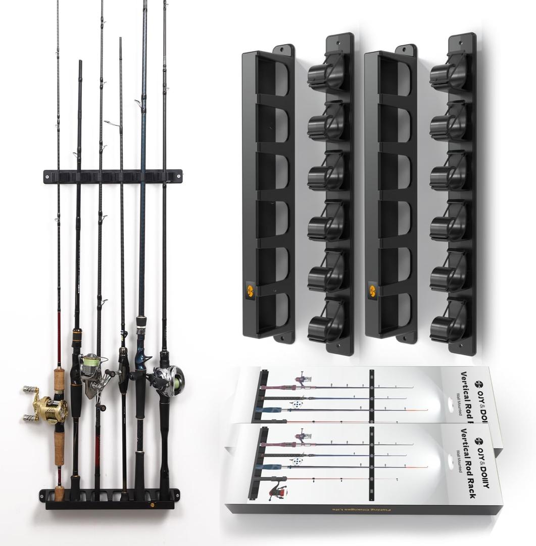 OJYDOIIIY Wall Mount Fishing Rod Holders,Vertical Fishing Pole Storage Rack for Garage 2 Packs