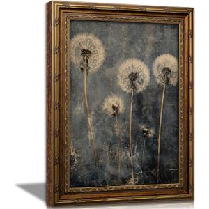 Vintage Gold Framed Dandelion Wall Art Moody Cottagecore Dandelion Painting Canvas Print Gothic Dark Plant Print Poster Wall Decor Retro Moody Plant Floral Poster Artwork for Bedroom Living room