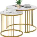 Garden 4 you Coffee Table Faux Marble Nesting Table for Small Place 2 Sets Modern Furniture Living Room Sets End Side Table Night Stand for Bed Room Dining Room (White & Gold)