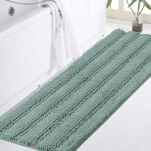 Turquoize Bathroom Runner Extra Long Blue Chenille Bath Rug Non Slip Shaggy Bath Shag Shower Mat, Soft and Cozy, Super Absorbent Water, Washable Rug, 47 x 17 inches, Duckeggshell Blue