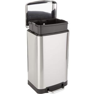 Amazon Basics Rectangular Small Trash Can with Soft-Close Step Pedal, Removable Inner Bucket, Hands-Free, Space-Saving, Smudge Resistant, 20l / 5.3 gallon, Nickel