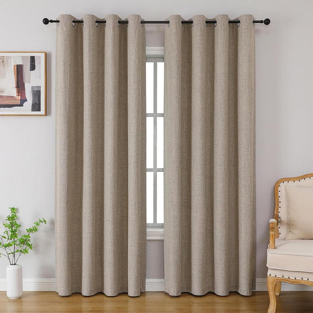 CUCRAF 100% Blackout Curtains 84 inches Length 2 Panels Set, Room Darkening Linen Textured Curtain Grommet for Bedroom Living Room, Light Blocking Thermal Insulated Drapes (52 x 84 Inch,Linen)