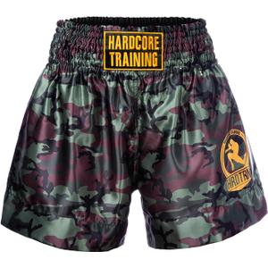 Hardcore Training Classic Muay Thai Shorts Black White Red Camo Blue Kick Boxing MMA Combat Sport Sparring Trunks (XS)
