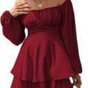 Linsery Womens Ruffle Long Sleeve Short Rompers Sexy Layered Tie Waist Chiffon One Piece Outfits Solid Jumpsuit (Medium, Z-ruby)