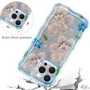 Jusy Compatible with iPhone 12 Pro Max, Colorful Retro Oil Painting Printed Flower Laser Glossy Pattern Cute Curly Wave Phone Case Soft TPU Cover for Girly Women - Blue Flower