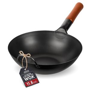 YOSUKATA 11.8" Pre-Seasoned Flat Bottom Black Carbon Steel Wok for Stir Fry
Flat Bottom Wok for Stir Fry, BBQ, Grill & Camping – Traditional Chinese Cookware – For Induction, Electric, Gas, Open Fire