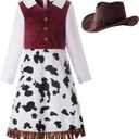 ReliBeauty Western Cowgirl Costume for Girls Funny Holiday Party Princess Dress Up Outfit for Kids White (10-12) (150) 