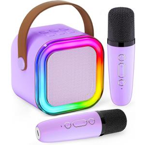 Mini Karaoke Machine for Kids, 2026 TOP Toys Birthday Valentine's Day Gifts Ideas for Girls Ages 4, 5, 6, 7, 8, 9, 10, 12+ Years Old, Portable MP3 Player with 2 Wireless Mics for Family Home Party