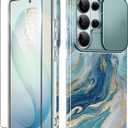 GVIEWIN for Samsung Galaxy S26 Ultra Case with Slide Camera Cover, [Screen Protector] [Shockproof Military Grade Drop Protection] Marble Slim Fit Hard PC Phone Cover S26 Ultra 6.9" 2026 (Chrysocolla)