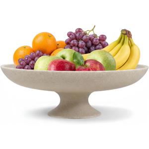 Large Decorative Bowl, Modern Pedestal Bowl for Home Decor, Decorative Fruit Bowl for Kitchen Counter, Stylish Key Bowls for Entry Table, 11.45 Diameter & 3.8 Height (Beige-SG)