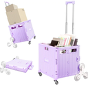 Foldable Rolling Crate for Stair Climbing : Handcart for Shopping Teacher Laundry (Lavender)