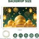 2 x Eid Mubarak Backdrop 70.8x43.3 inch, Ramadan Mubarak Banner for Muslim Ramadan Kareem Party Decorations, Eid Mubarak Background for Home Eid Al Fitr Party (Green and Gold)