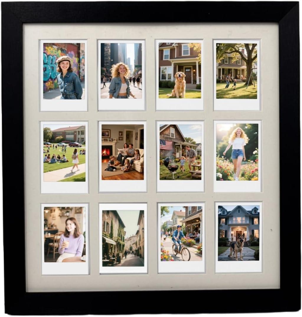 Polaroid Picture Frame Collage for 2x3 Instax Mini Film - 12 Openings, Black Photo Wall Display (black, 13.8512.6)